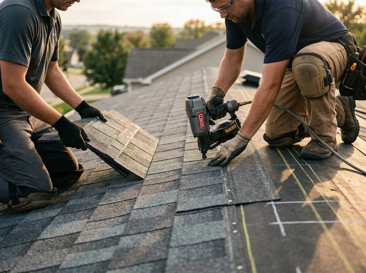 Professional roofer working on a residential roof in Duncanville